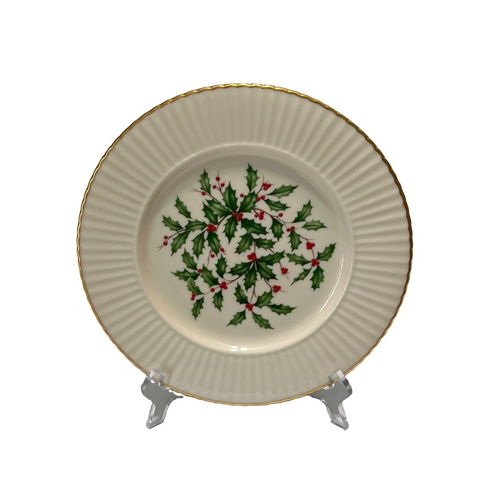 Vintage Lenox Hollyberry Textured Dinner Plate 11" 24K Gold Trim USA Christmas